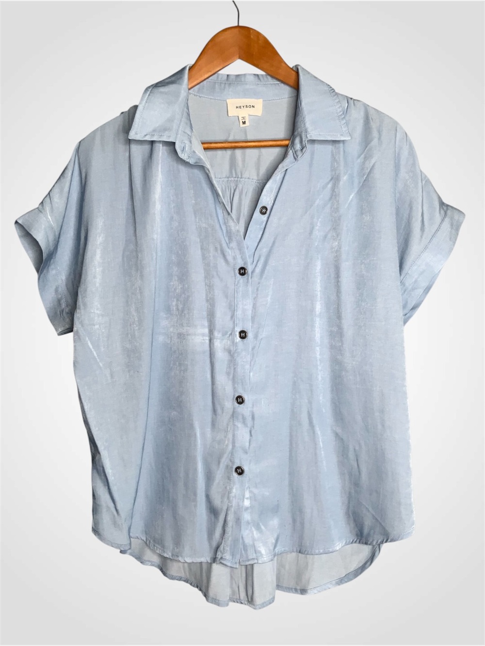 Heyson Light Blue Short-Sleeve Button Front Shirt Medium